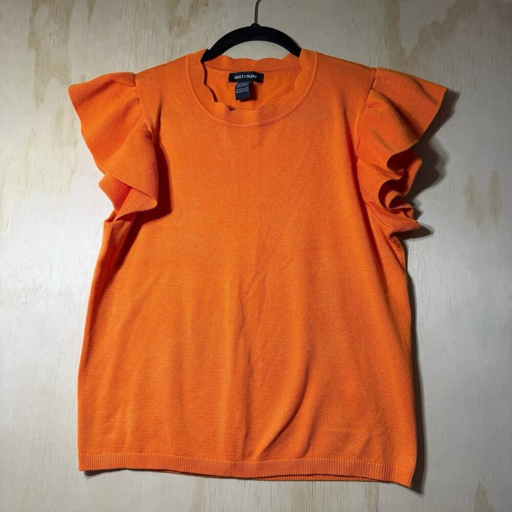 Select & Trend Women’s Orange Ruffle Sleeve Knit Top Size Medium‎ Short Sleeve